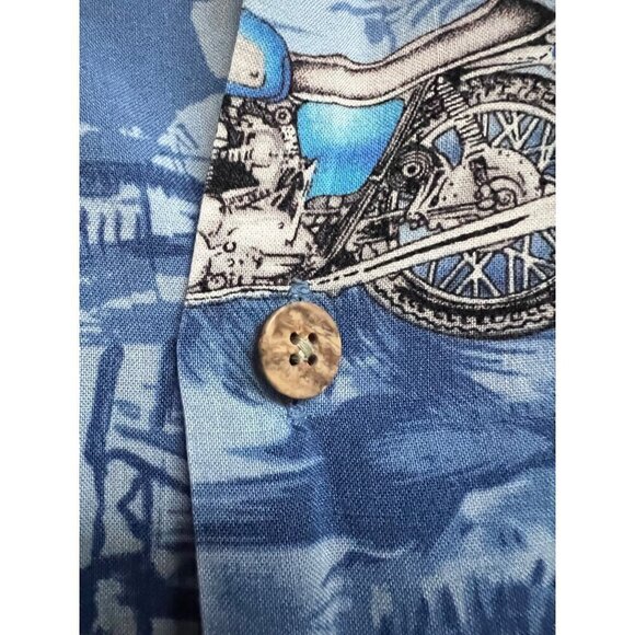 Island Collection Mens Vintage Motorcycle Hawaiian Button Up Shirt Large Pocket - Picture 6 of 8